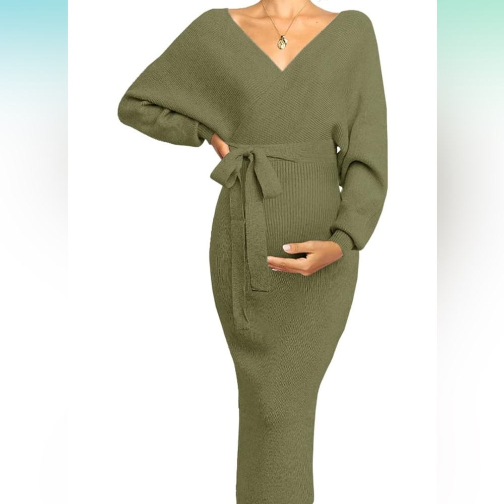 Maternity Sweater Dress for Women, Green Maternity Dress